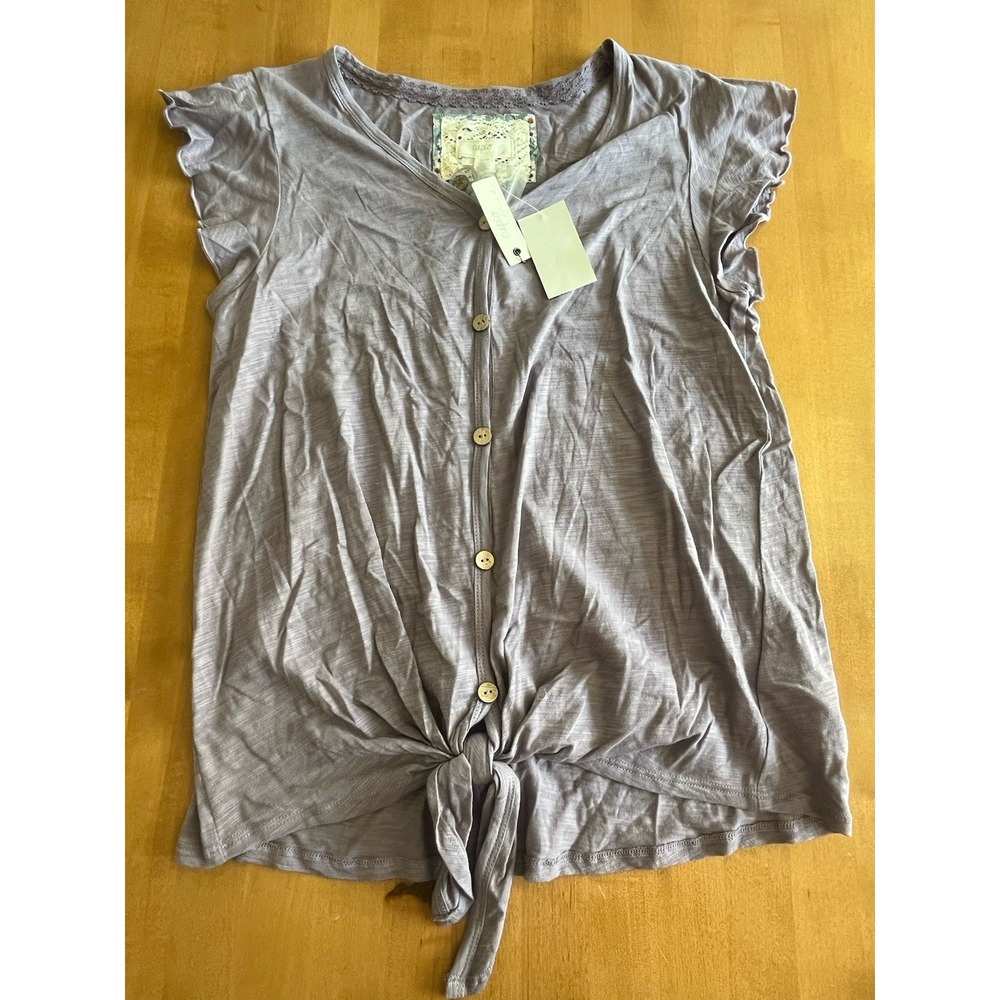Cupio Women's Button Tie Blouse Top Cottagecore Country Sz L Large NWT Mauve